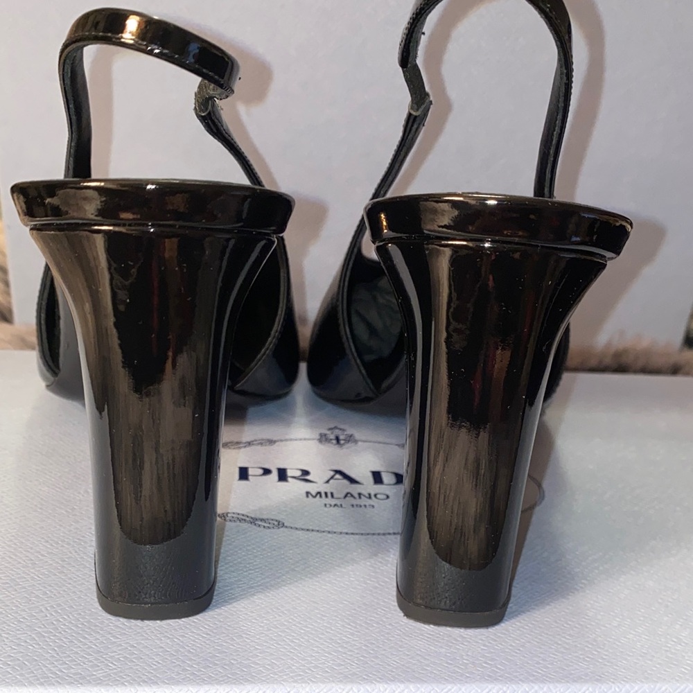 Prada Glossy Black Slingback Heels - Picture 5 of 14